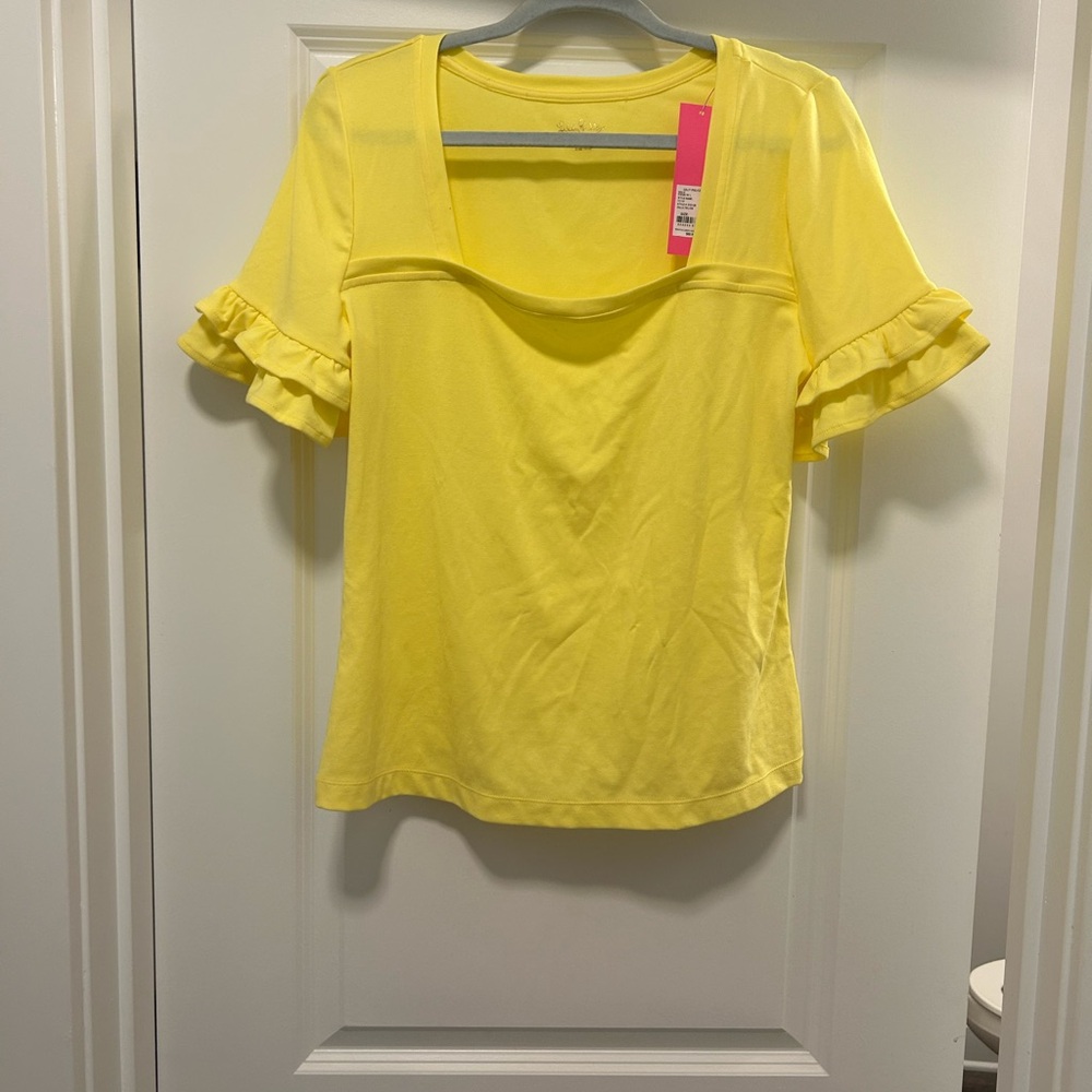 Yellow Ruffle Sleeve Women's Top